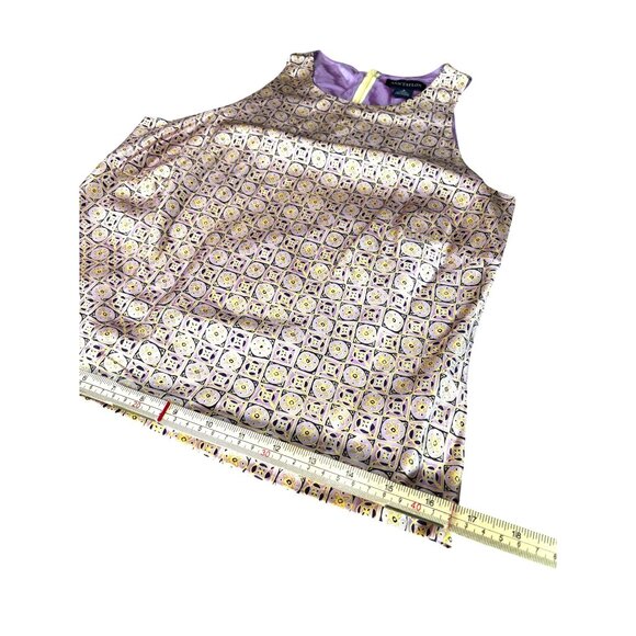 Ann Taylor Womens Sleeveless Silk Top Size 6 Gold & Purple Geometric Pattern - Picture 9 of 10
